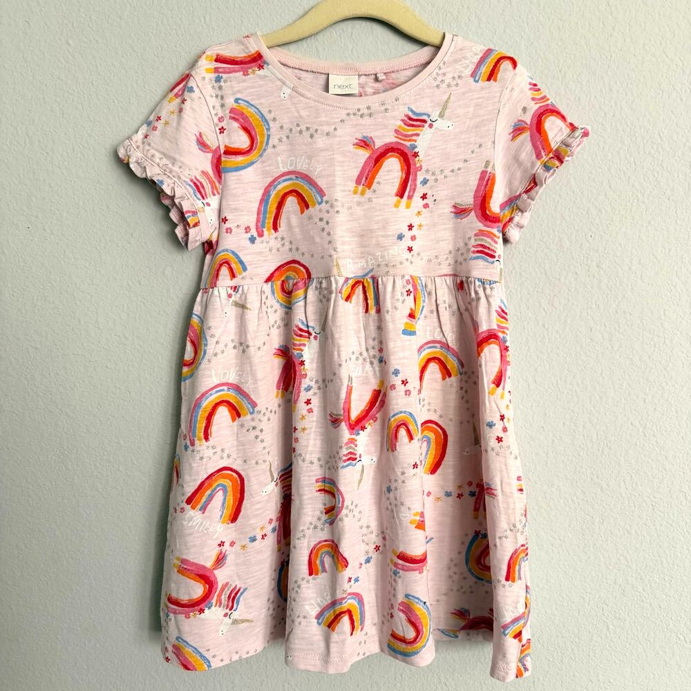 Next Direct Pink Unicorn Sparkle Dress Size 4-5
